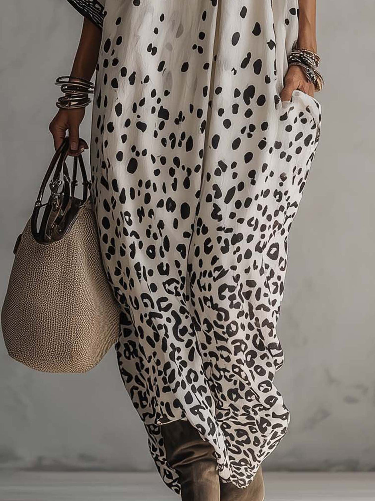 Vestido largo de gasa con estampado de leopardo degradado