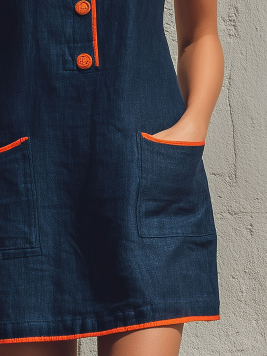 Vestido mini retro con ribete en contraste
