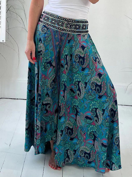 Bengalas de pierna ancha con estampado de cachemira étnica