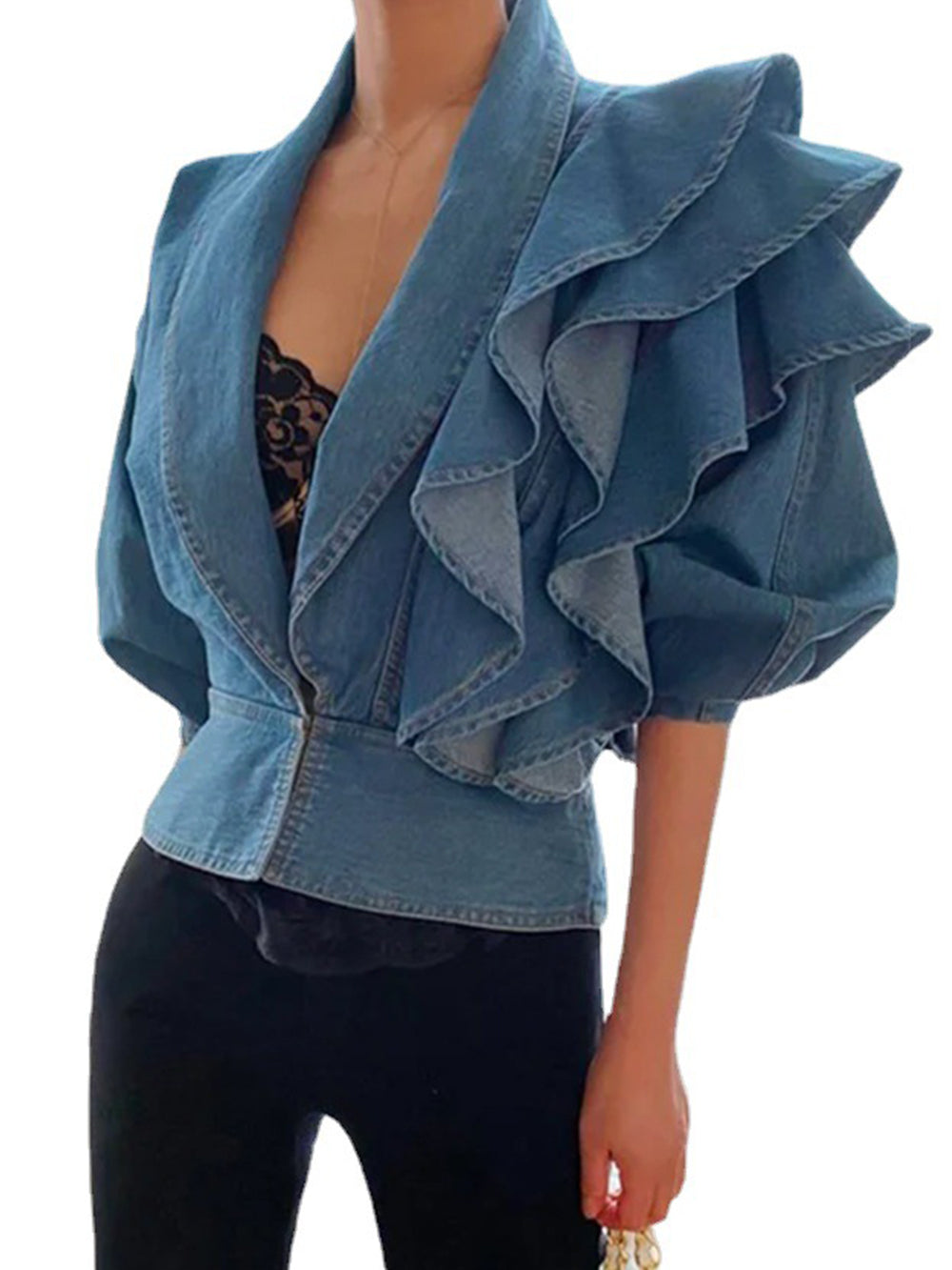 Blusas vaqueras estilo bomber plisadas elegantes