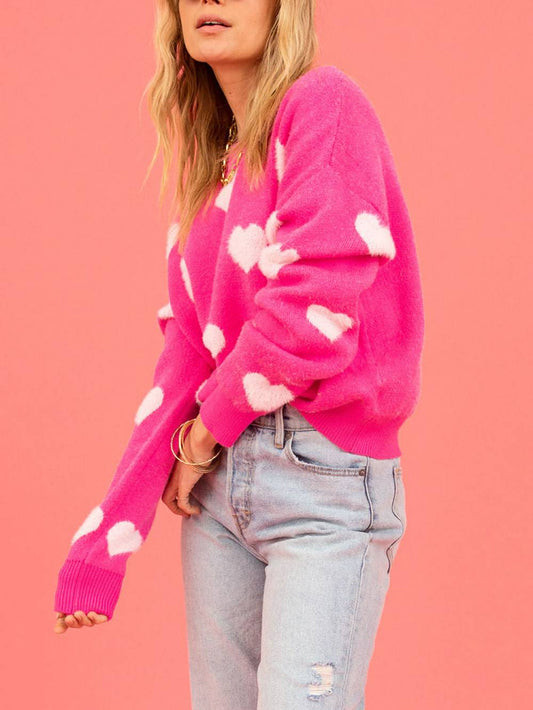 Jersey con cuello redondo y estampado de corazones para el día de San Valentín