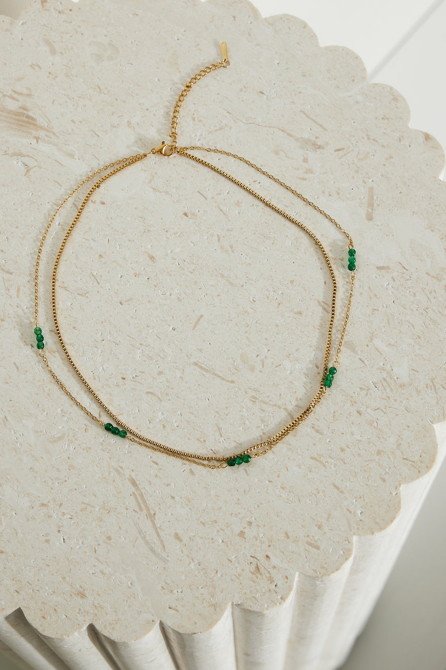 Collar Touch Verde Chapado En Oro 18k Oro