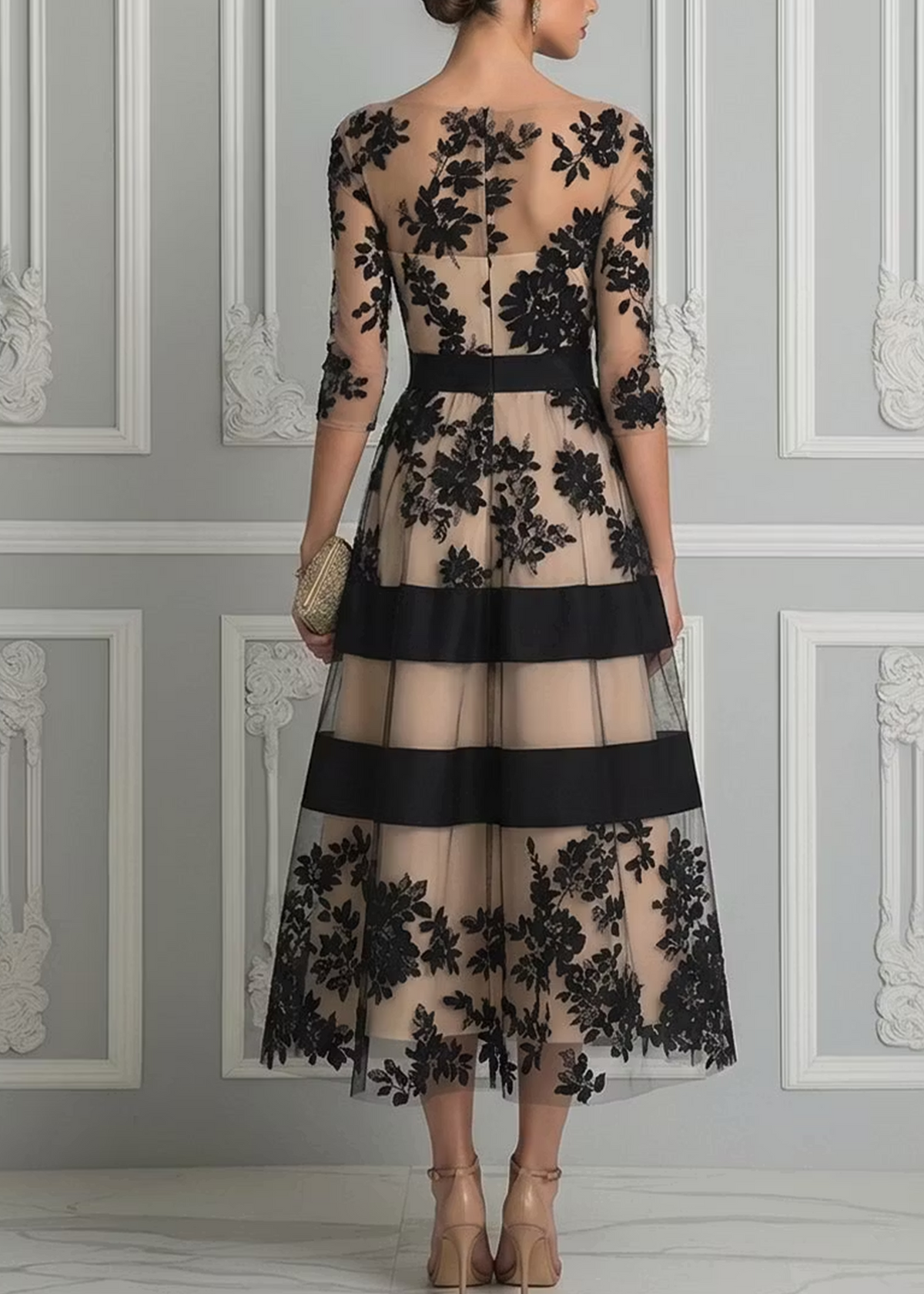 Vestido midi de línea A, floral y transparente