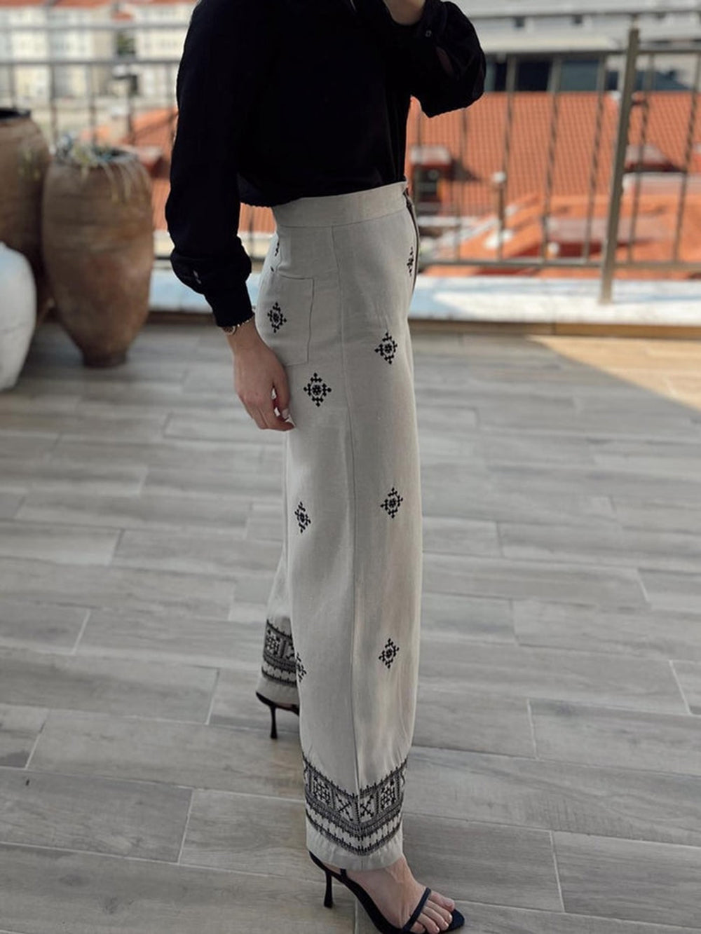 Pantalón Flora De Mezcla De Lino