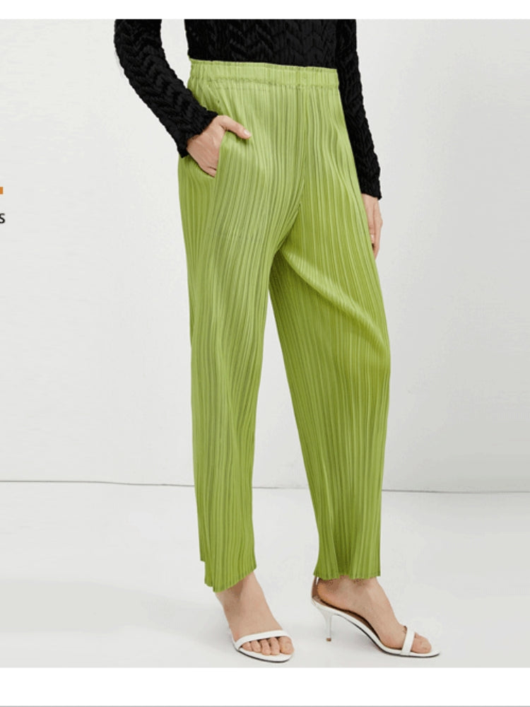 Pantalones plisados casuales de pierna ancha para mujer