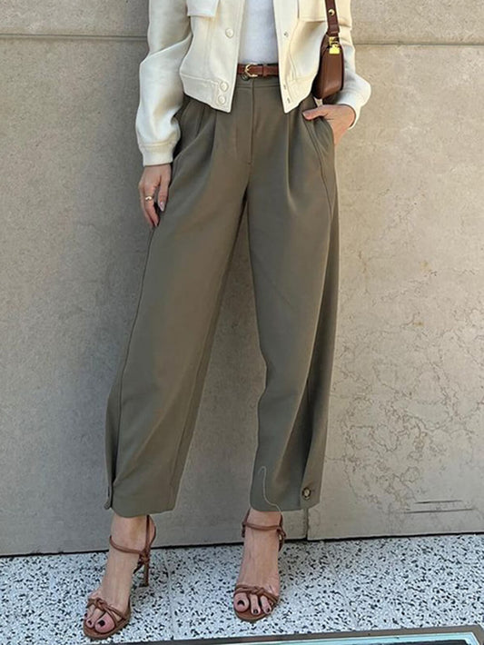 Pantalones de traje con cordón y cintura alta, holgados y elegantes