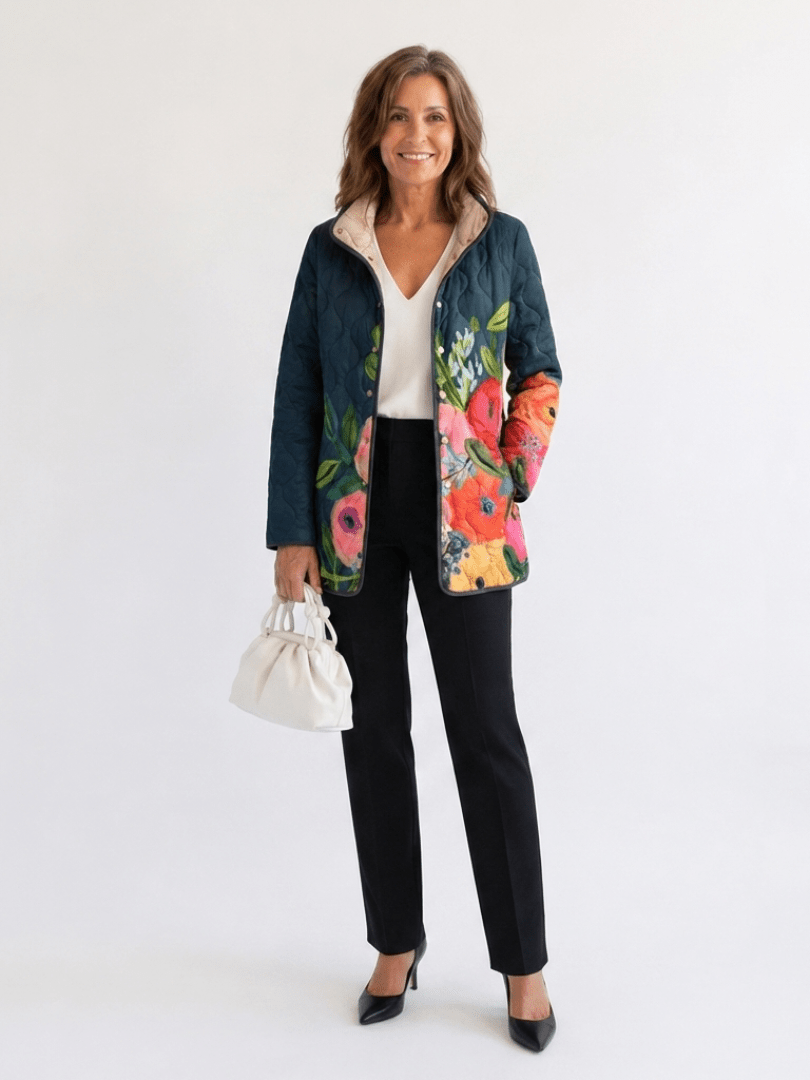 Chaqueta Acolchada Flores Pintadas