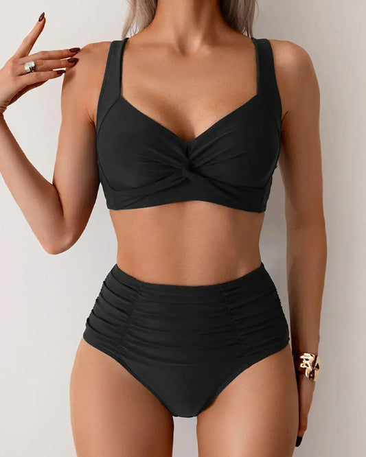 Bikini liso con nudo – cintura alta, silueta sexy