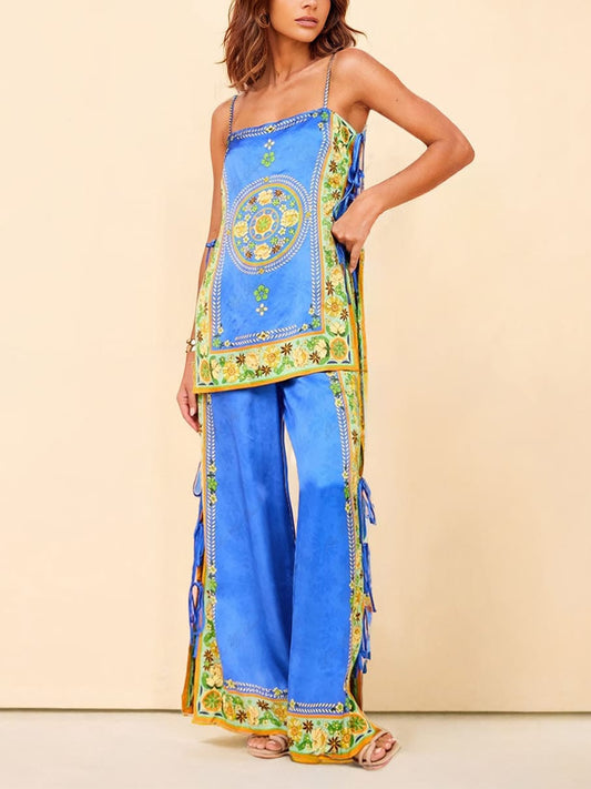 Conjunto de pantalones con mosaicos adornados