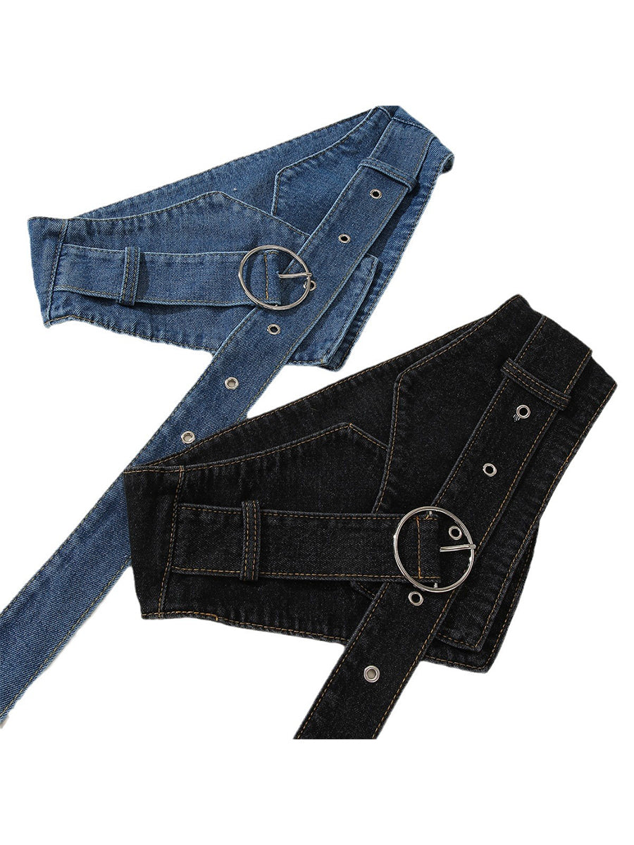 Cinturón ancho de cintura con hebilla y anillo de mezclilla casual para mujer