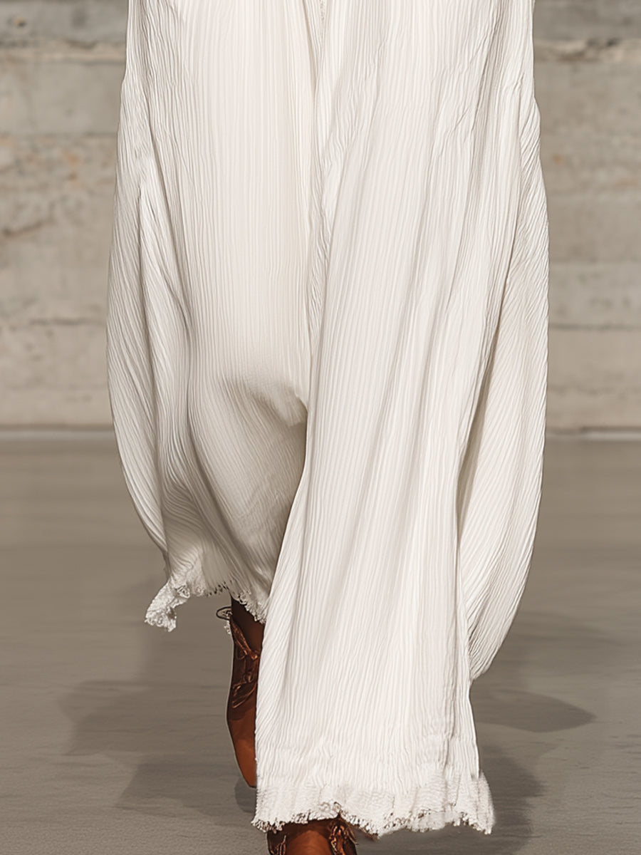 Pantalones anchos de cintura elástica blanca casual retro