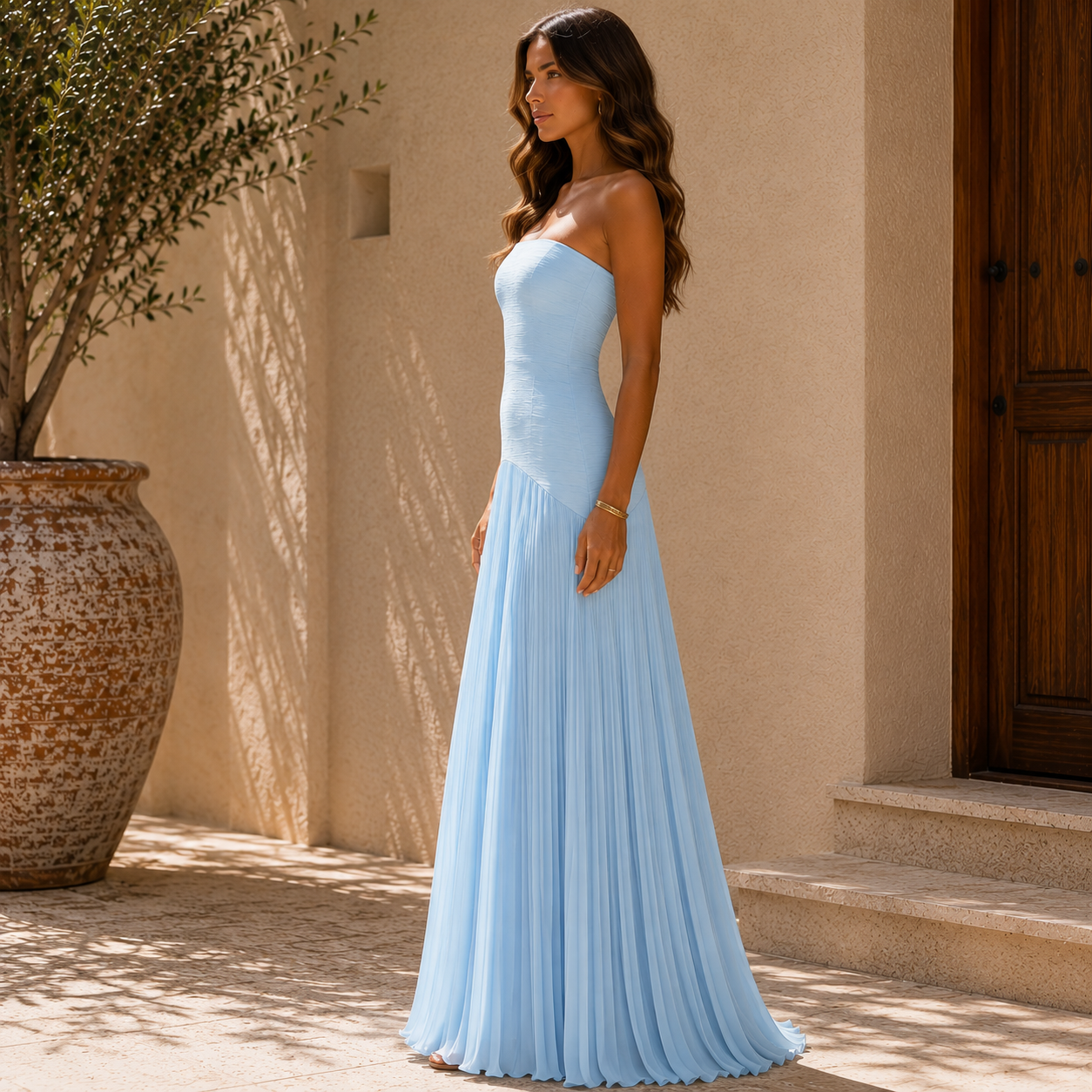 Vestido de hombros descubiertos con diseño elegante