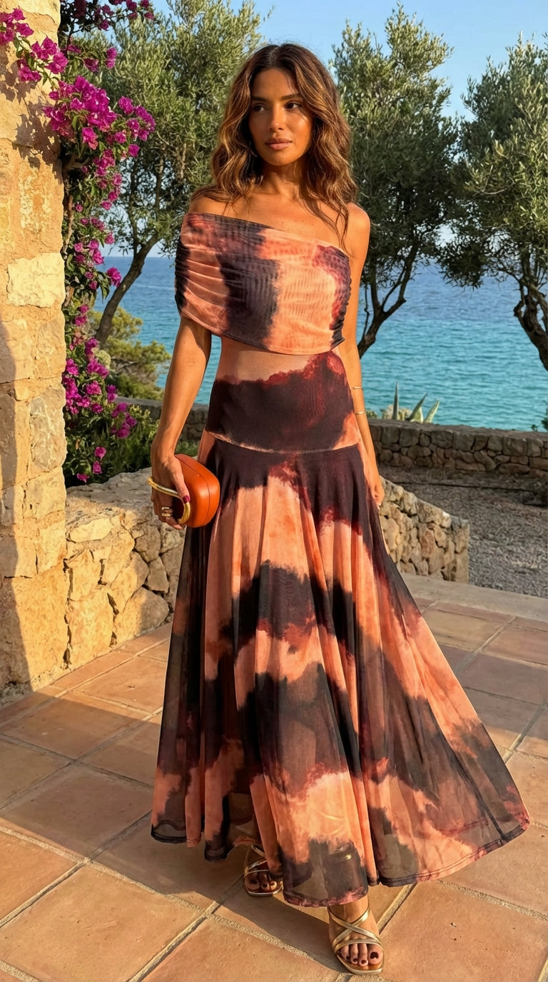 Vestido Estampado en Naranja y Marrón - Vibrante y Sofisticado