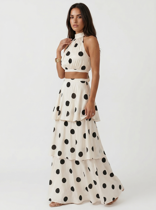 Lucía™ | Conjunto de Top y Falda Larga de Lunares