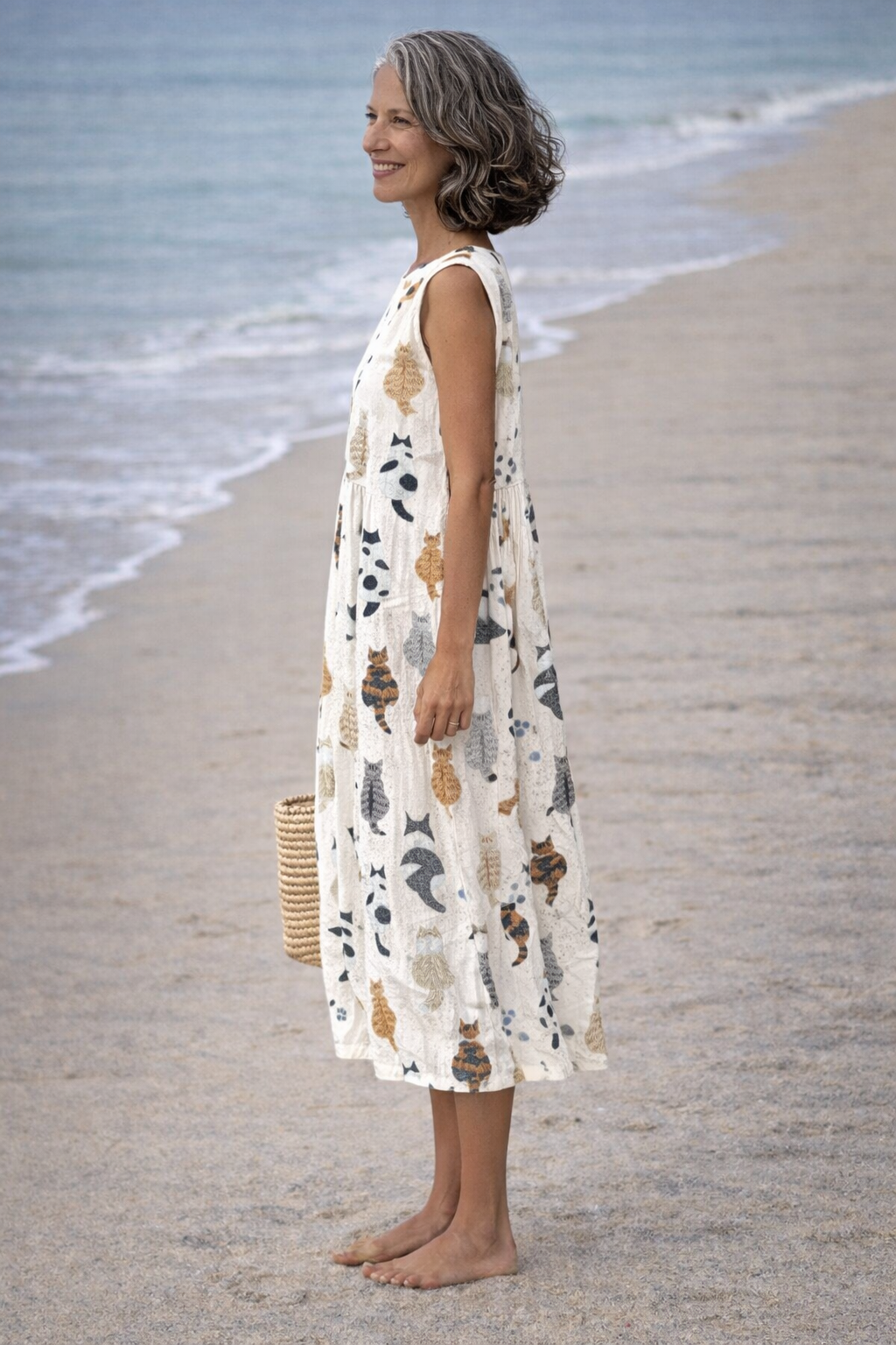 Alina | Vestido midi con estampado de gatitos adorables