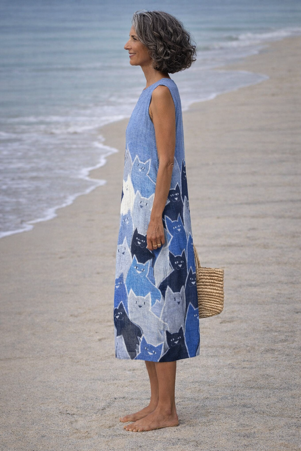 Avellana | Vestido midi con diseño patchwork de gatos