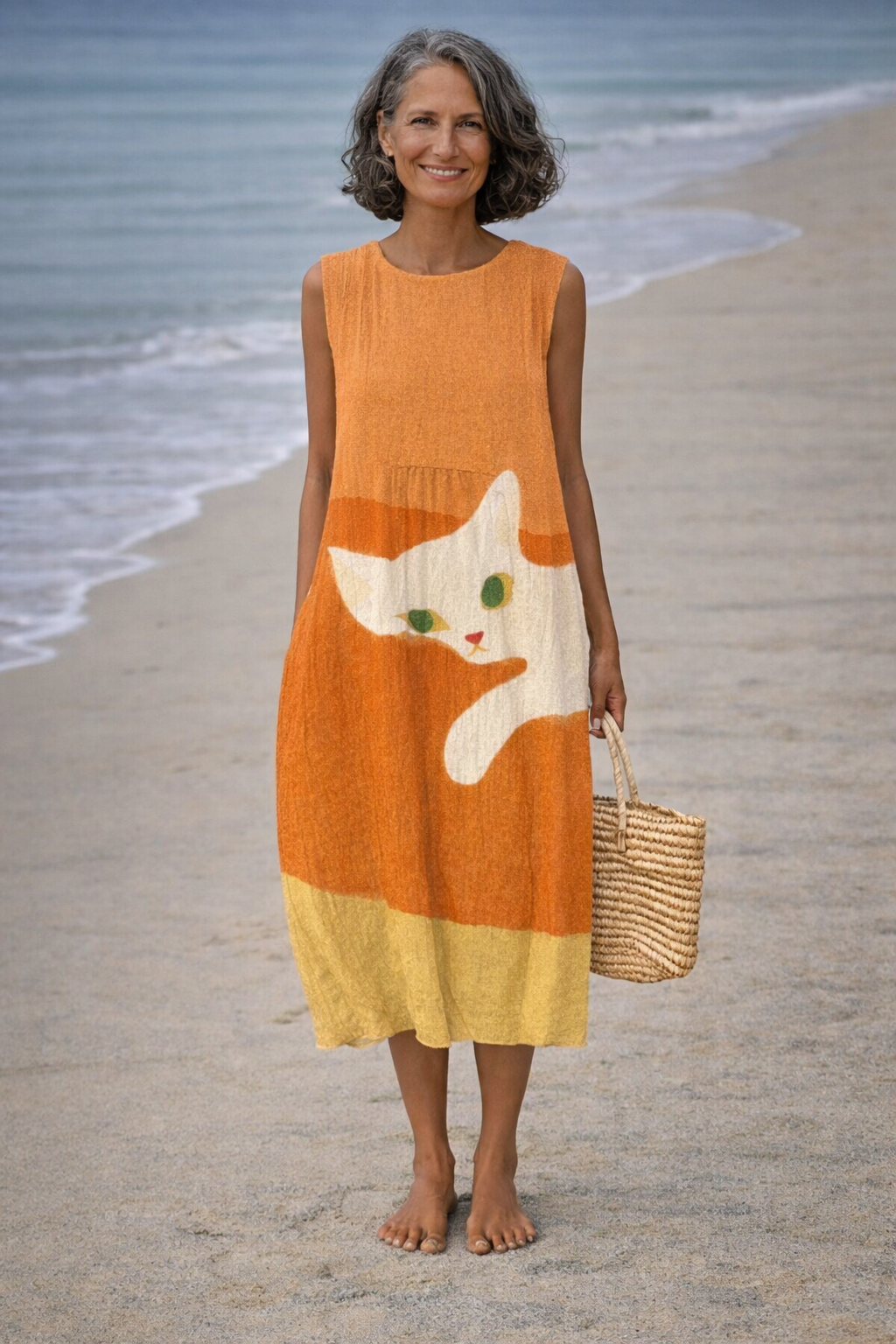 Elena | Vestido midi con adorable estampado de gatitos
