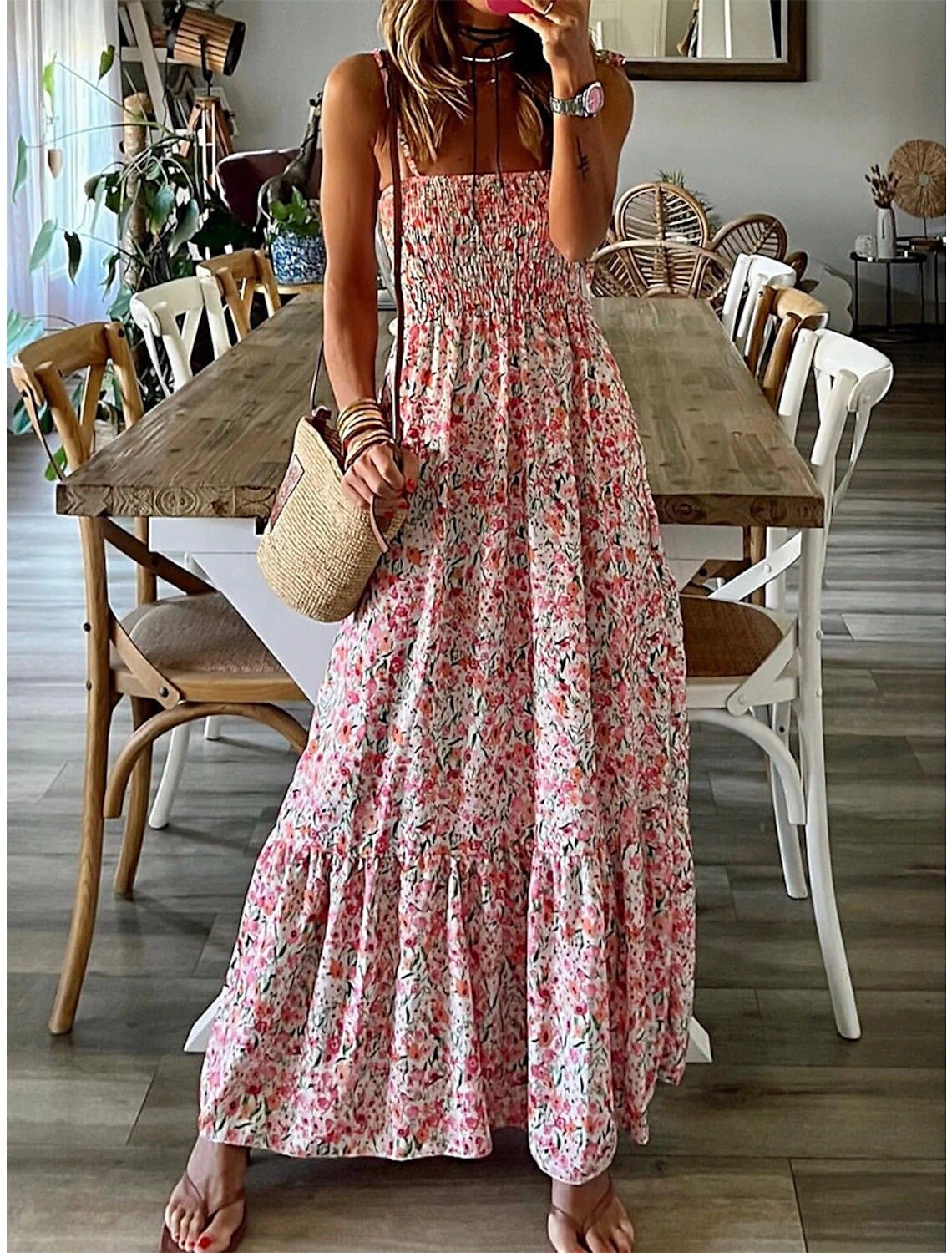 Valeria™ - Floral Print Maxi Dress with Straps