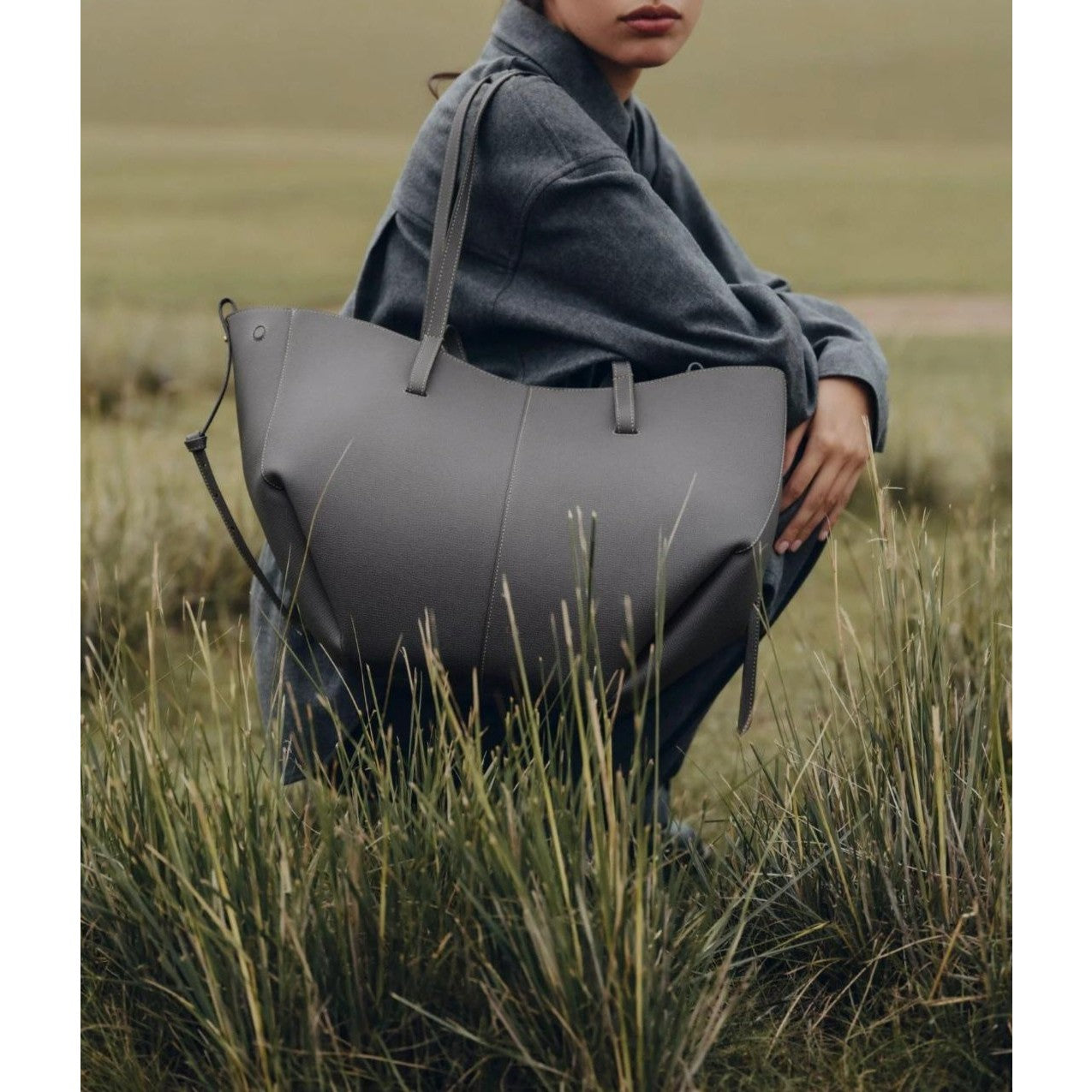 Ombrello - bolso de piel auténtica de litchi