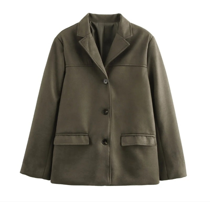 Blazer Efecto Ante con Hombro Caído