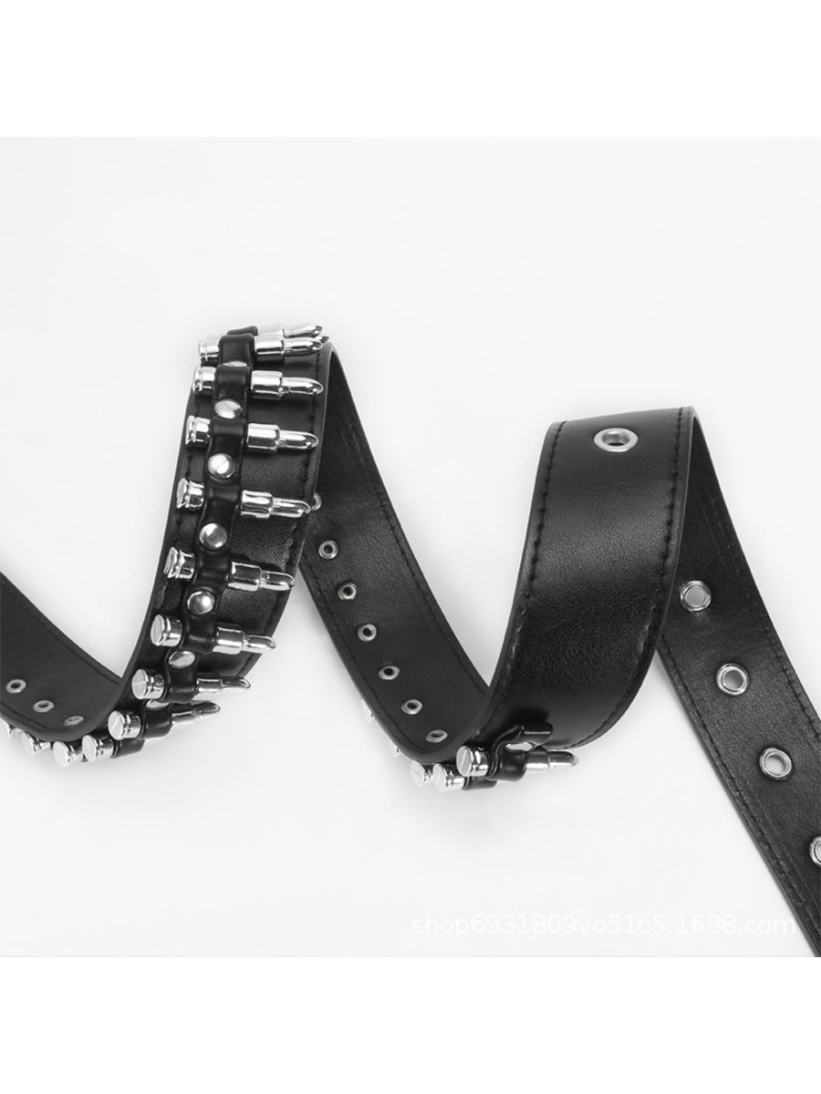 Cinturón de cintura adornado con tachuelas de cuero sintético estilo punk negro para mujer