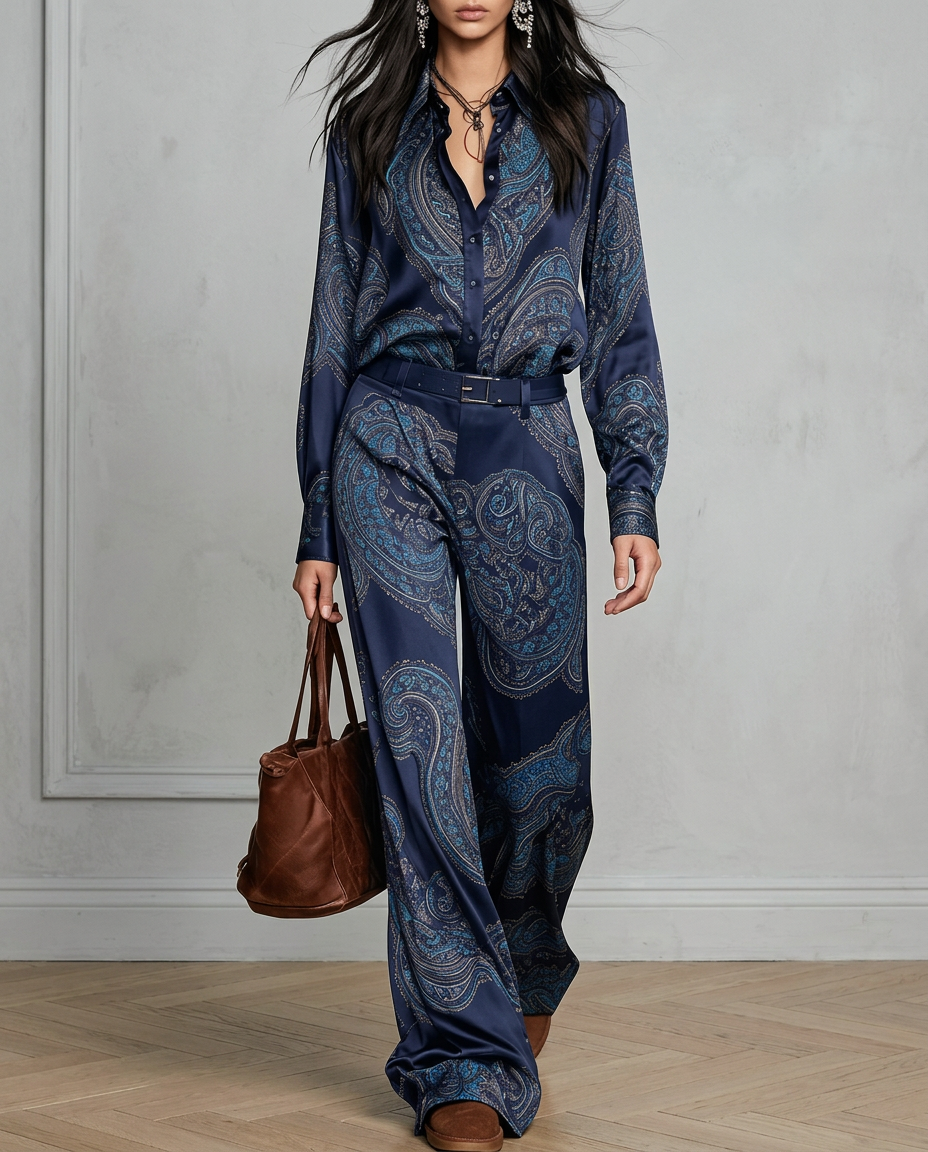 Conjunto Vittoria — Camisa y Pantalón Paisley de Satén