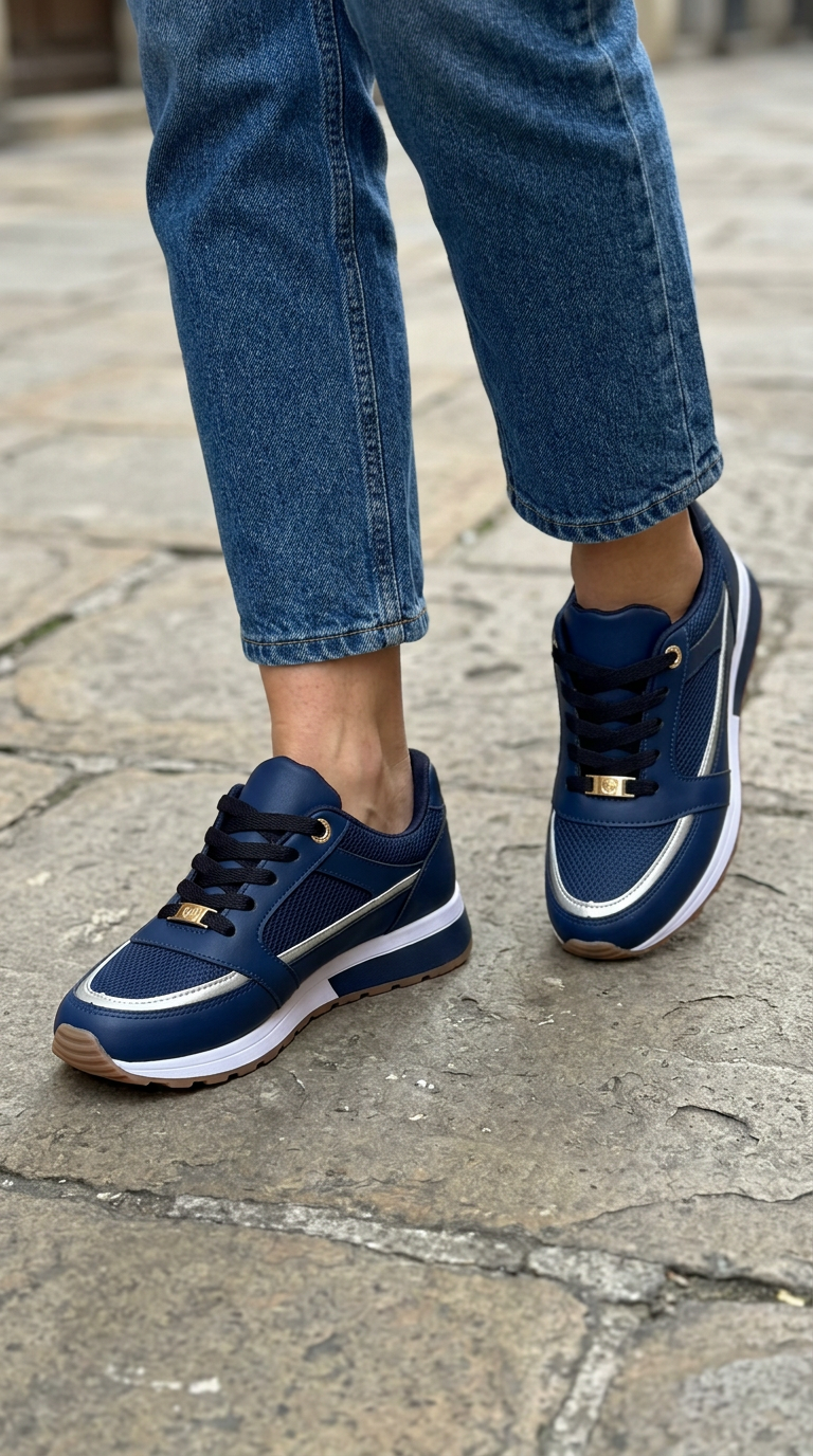 Zapatillas cómodas con perfil metalizado