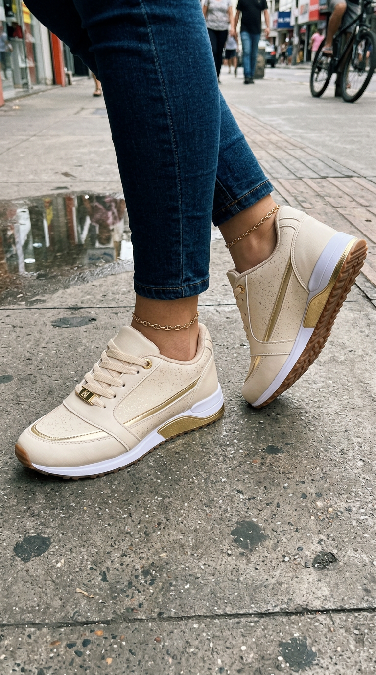 Zapatillas cómodas con perfil metalizado