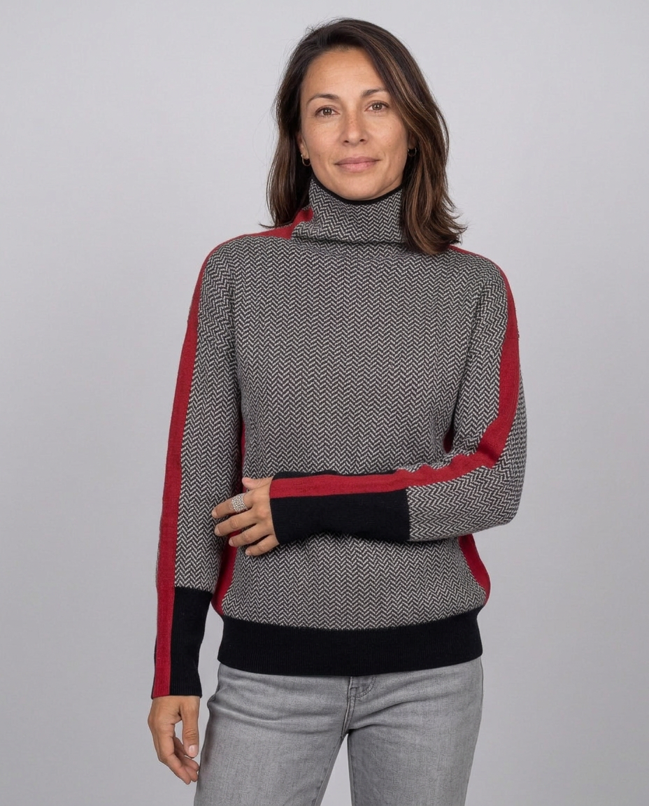 Jersey de Cuello Cisne Espiga con Raya a Contraste