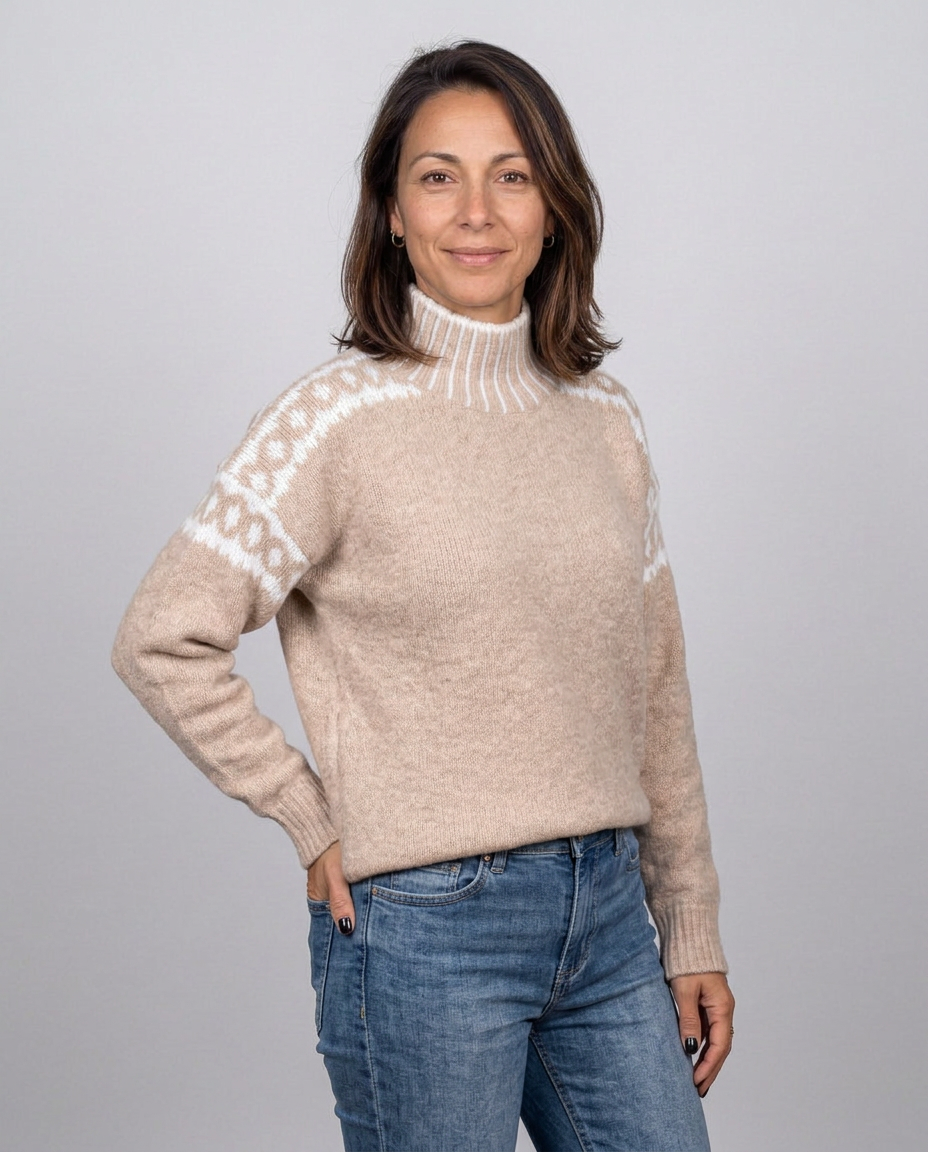 Jersey de cuello alto con motivo jacquard en los hombros