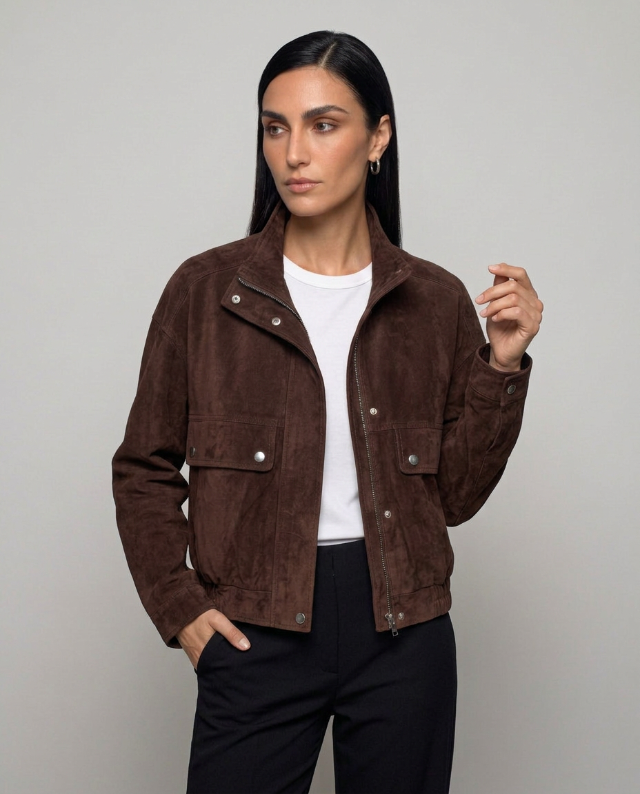 Cazadora bomber corta efecto ante