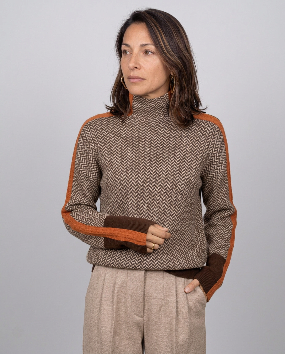 Jersey de Cuello Cisne Espiga con Raya a Contraste