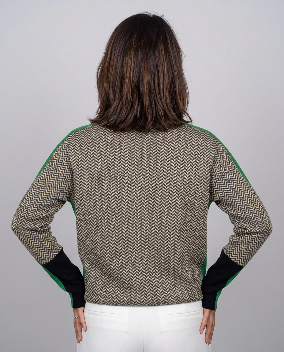 Jersey de Cuello Cisne Espiga con Raya a Contraste