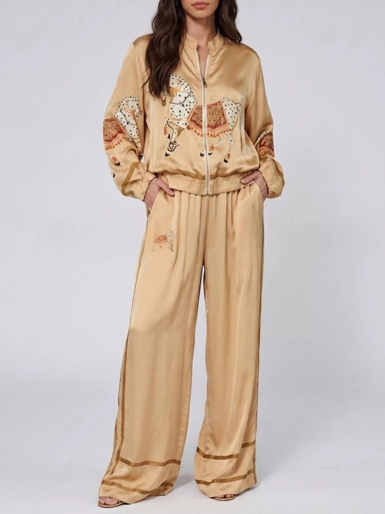 Cayetana Conjunto Satinado Con Estampado De Caballos
