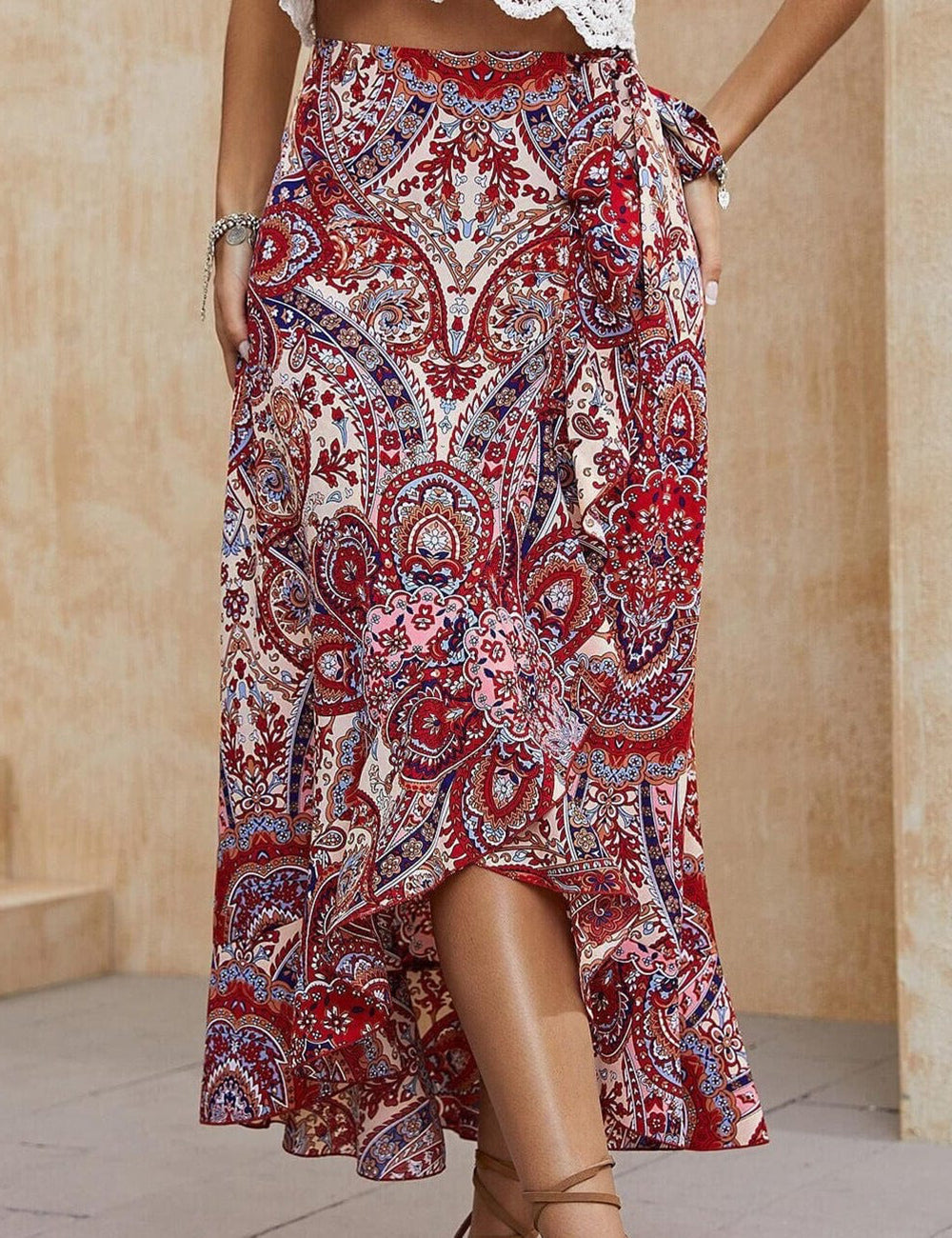 Falda midi alta y baja de cachemir boho