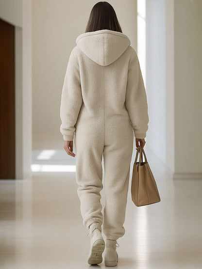 Mono casual holgado vintage de forro polar con bolsillo y cremallera con capucha