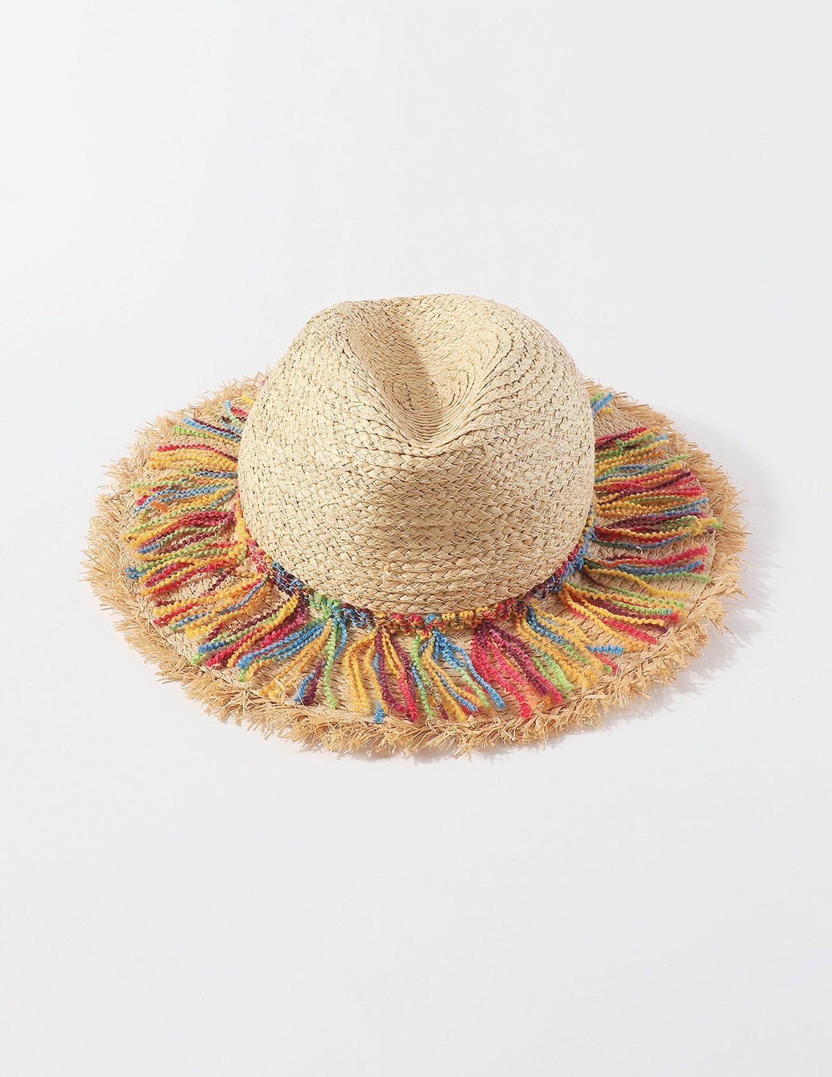 Sombrero de paja con borlas de cuerda de algodón colorida