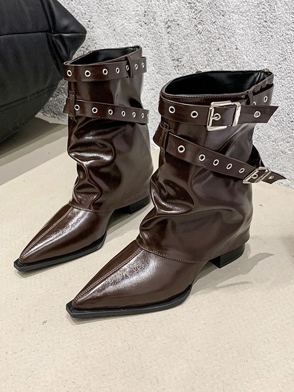 Botas retro Martin de tacón grueso y punta puntiaguda