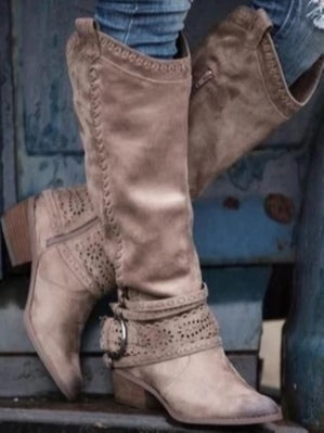 Botas de caballero vintage de cuero con hebilla decorativa y caña alta