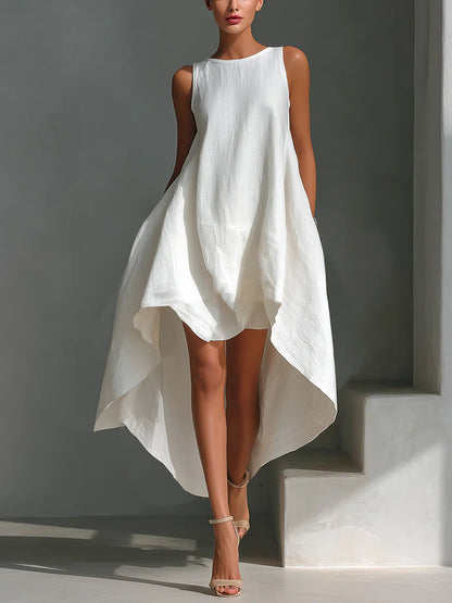 Vestido asimétrico de lino blanco