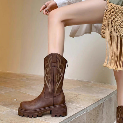 Botas versátiles de media caña con suela gruesa de cuero suave retro star_border