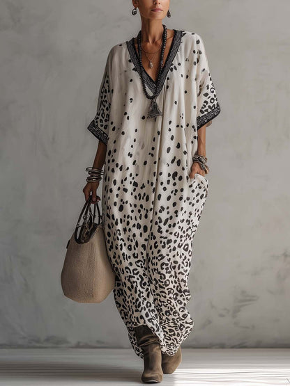 Vestido largo de gasa con estampado de leopardo degradado