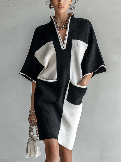 Vestido midi de bloques de color con mangas murciélago