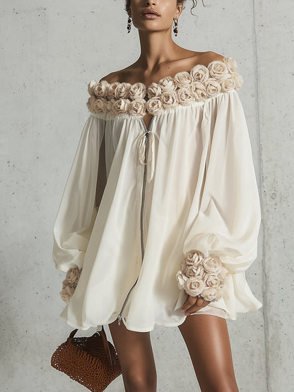 El vestido floral 3D crema