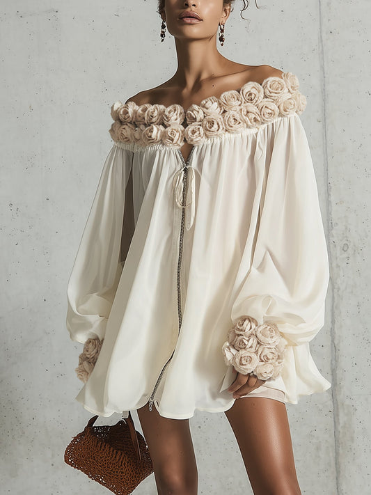 El vestido floral 3D crema