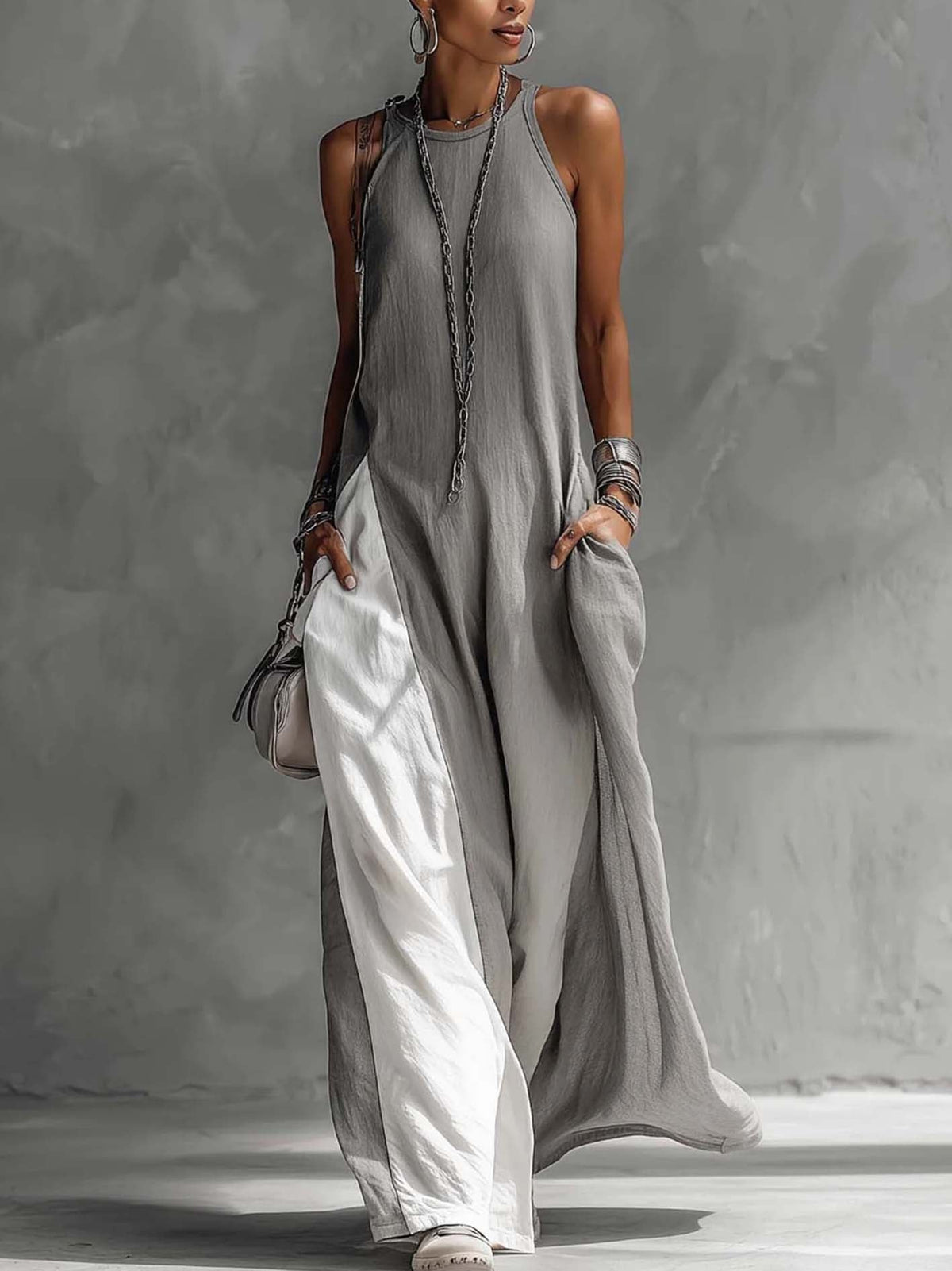 Maxi con bloques de color gris