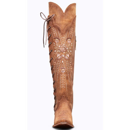 Botas vaqueras vintage bordadas con cordones de encaje