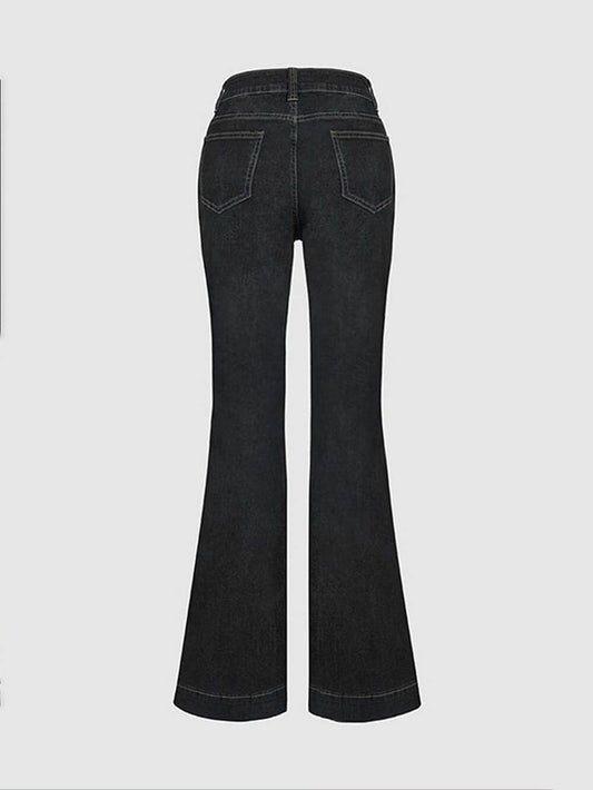 Elegantes jeans acampanados con patchwork de cintura alta