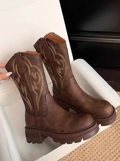 Botas versátiles de media caña con suela gruesa de cuero suave retro star_border