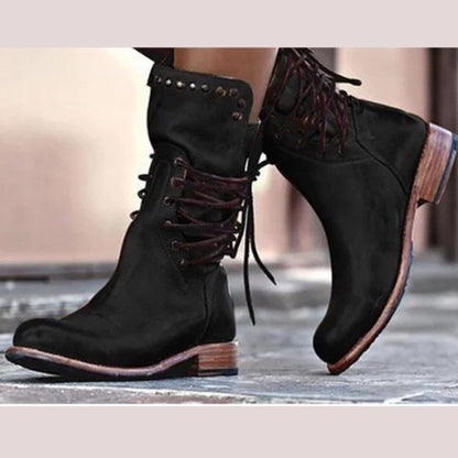 Botas de media caña con cordones y remaches estilo británico retro